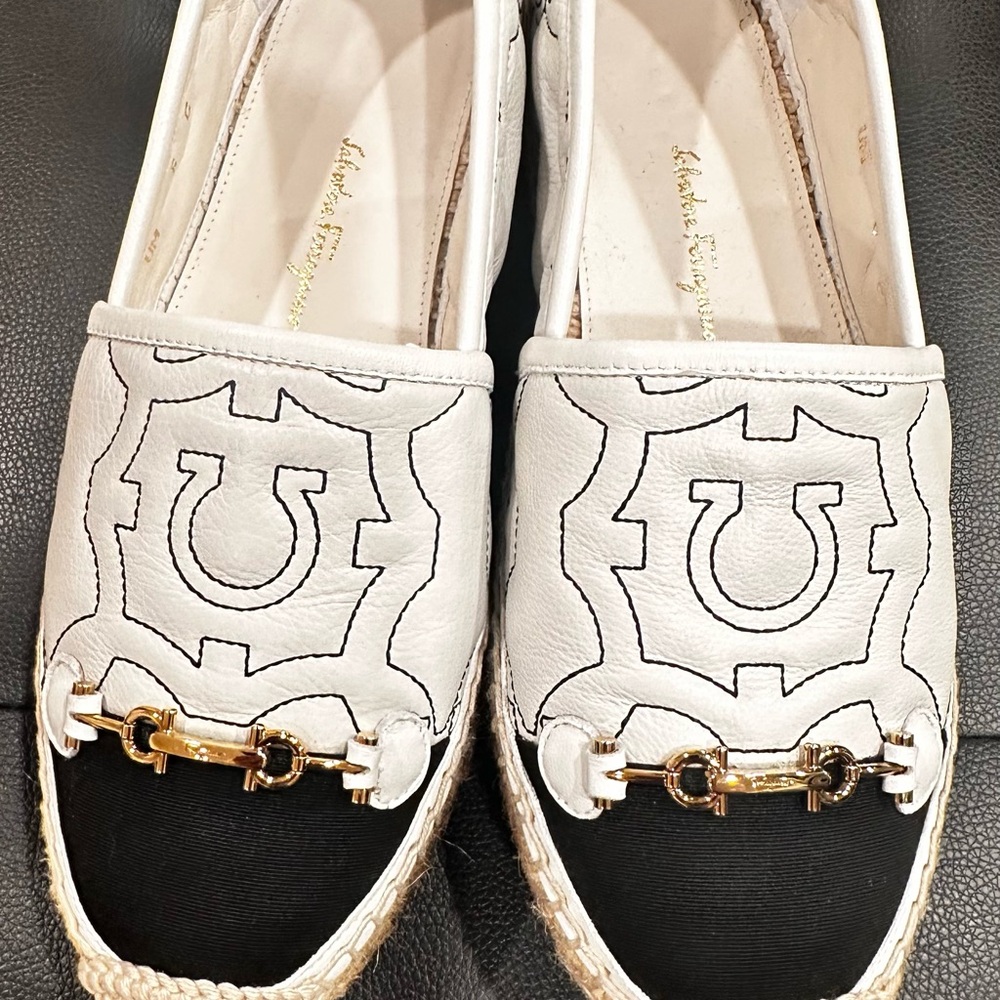 Salvatore Ferragamo Black and White Espadrilles with Two-Tone Design